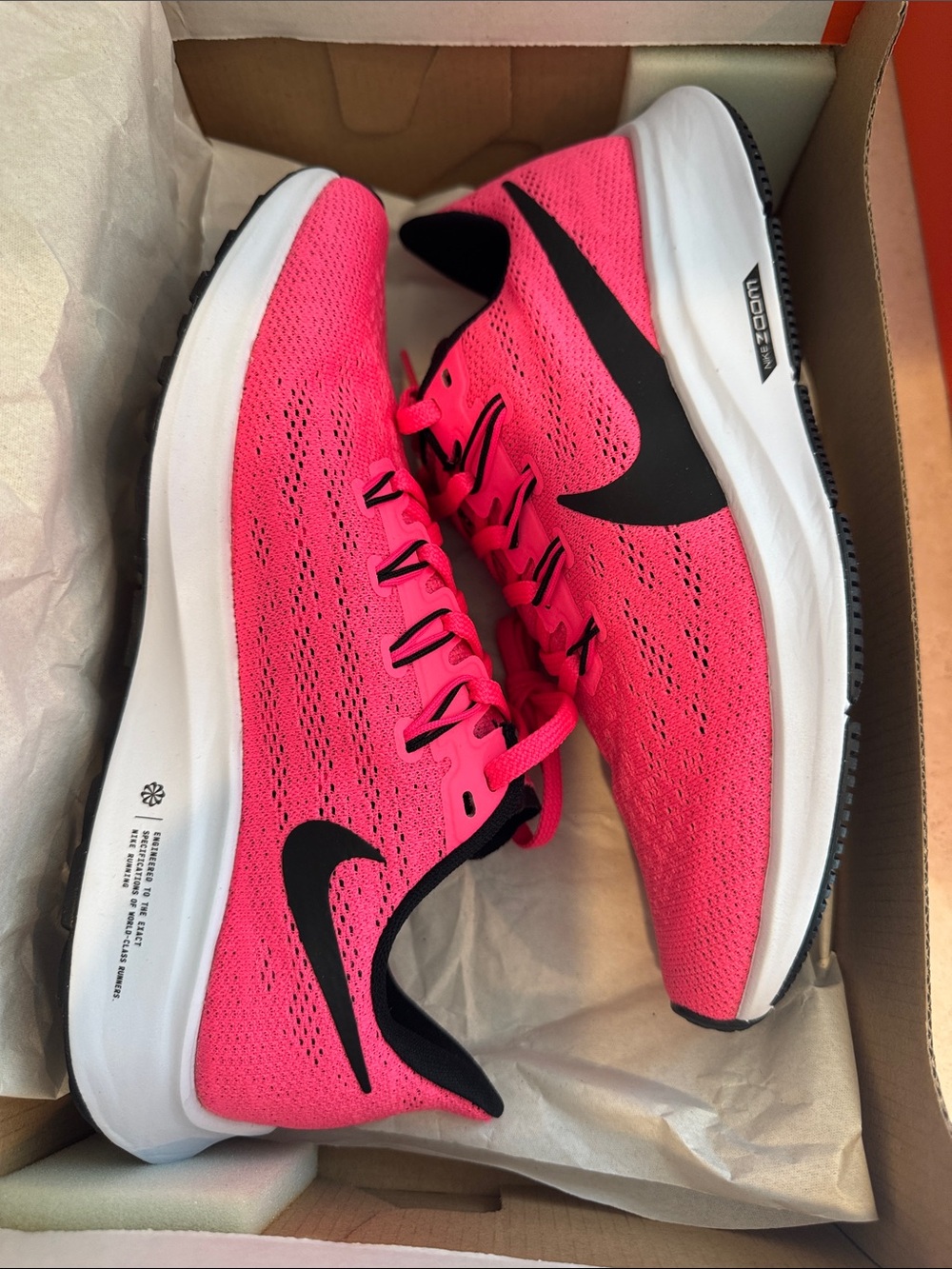 Nike Women's AIR ZOOM PEGASUS 36 Hot Pink Running Sneakers with Black Swoosh